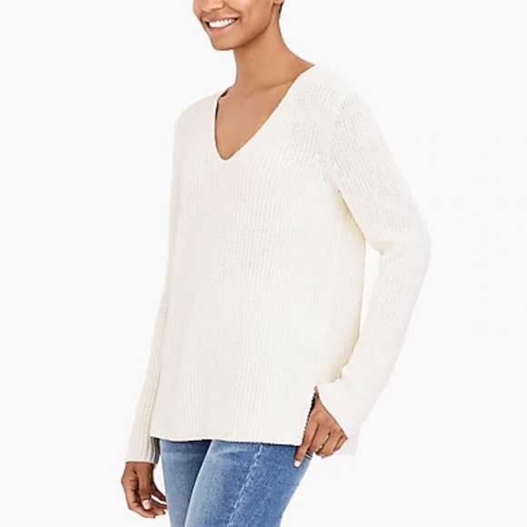 J Crew Ivory Heather V Neck Pullover 